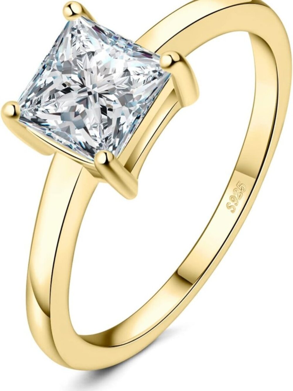Square 1ct Cubic Zirconia Solitaire Engagement Ring, 925 Sterling Silver Promise